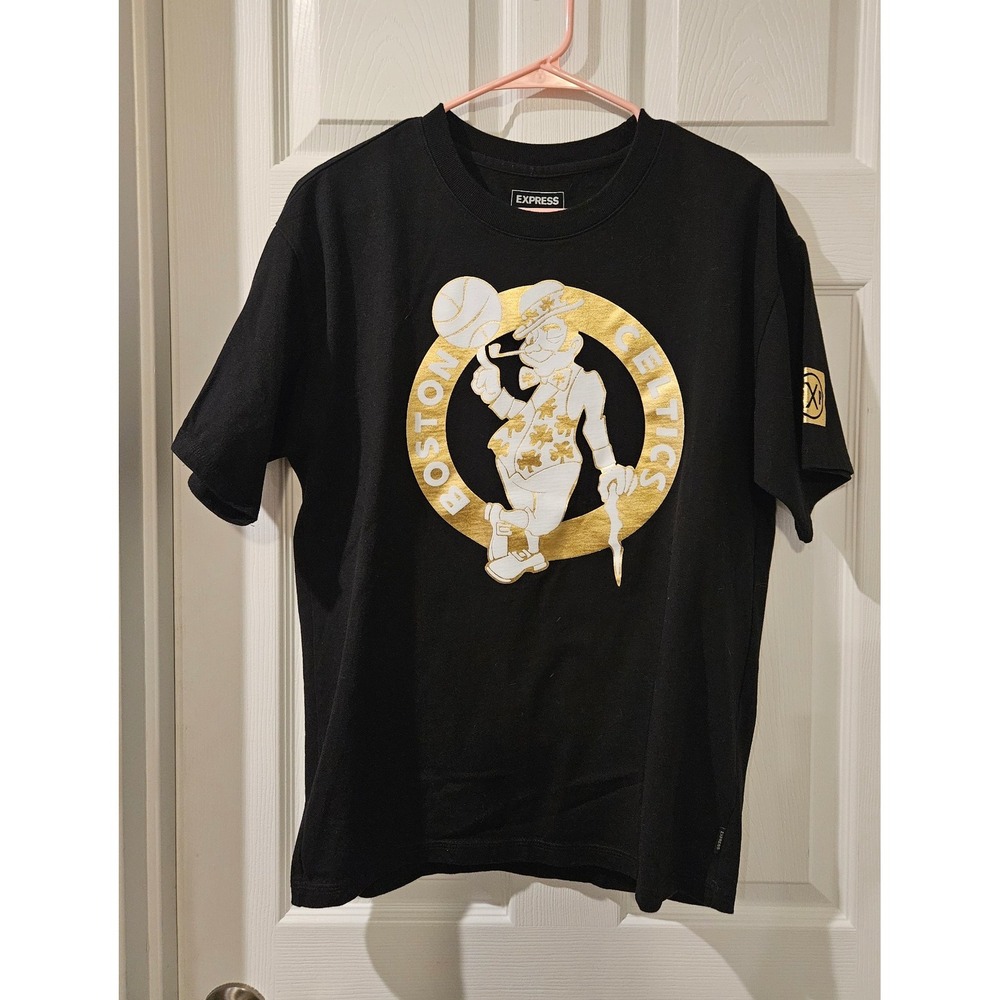 Express Boston Celtics Tee Gold Metallic Logo NBA Limited Edition‎ Men's Small